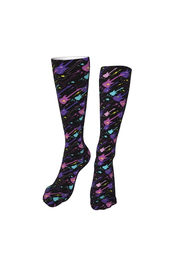 Colorful Guitar Print Calf Socks Seamless Toe, Knee High Long Socks, Sports Socks Trouser Socks for Women and Men-One Size