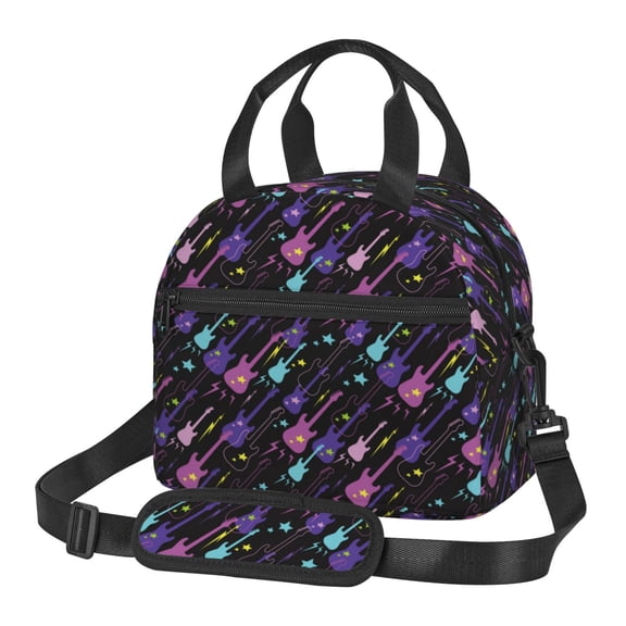 Xecao Colorful Guitar Print Insulated Lunch Box, Lunch Cags Lunch Bag Featuring An Adjustable Shoulder Strap