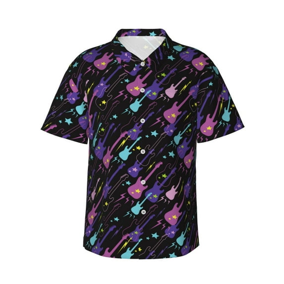 Xecao Colorful Guitar print Hawaiian shirt - a stylish short-sleeve button-down for men, perfect for casual beach and tropical outings.