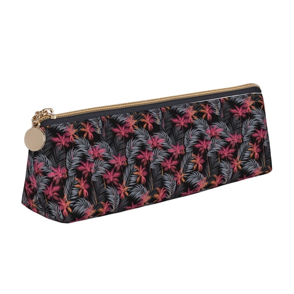 Xecao Colorful Hawaii Palms Print Leather Pencil Case -Stationery Bag Pen Holder for Work & Office
