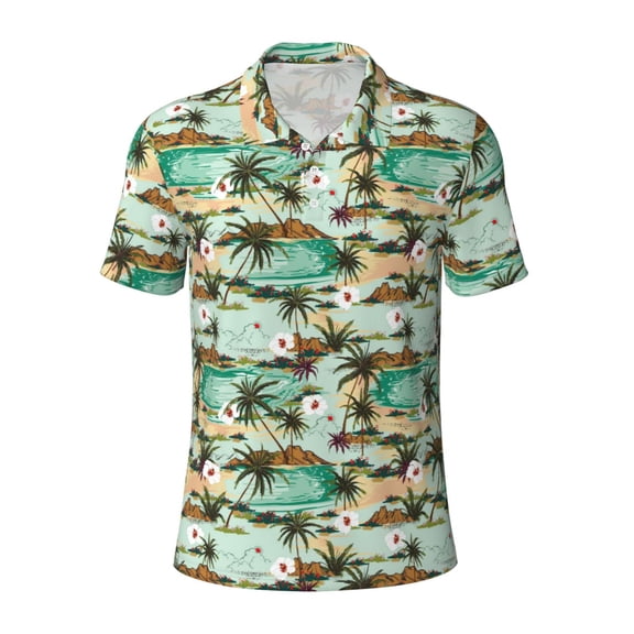 Xecao Colorful Hawaii Palms for Mens' Casual Short Sleeve Button-Down Polo Shirts for a Classic Golf Look