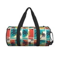 thumbnail image 1 of Xecao Colorful Hawaii Palms print Round Travel Duffel Bag is a foldable gym bag with an inner pocket, perfect for travel sports, 1 of 8