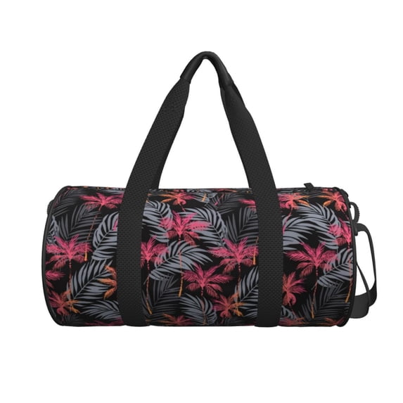 Xecao Colorful Hawaii Palms print Round Travel Duffel Bag is a foldable gym bag with an inner pocket, perfect for travel sports