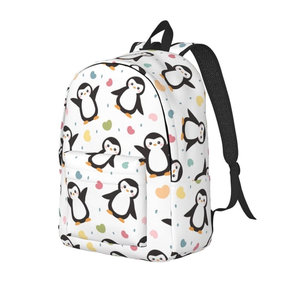 Xecao Colorful Hearts Penguin Canvas College Laptop Backpack, a durable rucksack designed for both men and women, ideal for travel, school, and daily use-Small