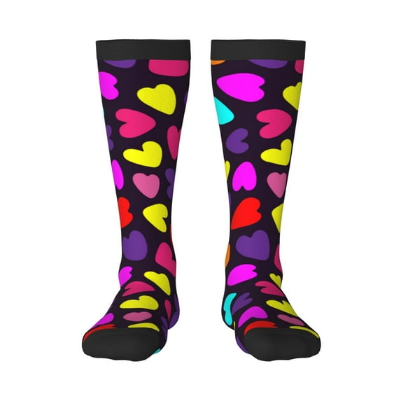 Xecao Colorful Hearts print thigh-high socks, crafted for both men and women with a stretchy, high-opaque design perfect for daily wear