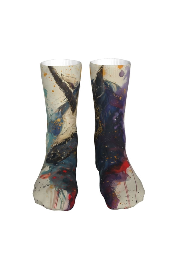 Colorful Ink Cute Horse Print Fashion No Heel Casual Crew Socks Cushioned Breathable for Men Women - Moisture wicking,Not easy to fade Suitable for daily