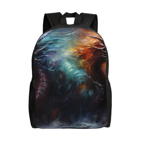 Xecao Colorful Ink Style Dragon Print School Backpack with Laptop Compartment Small Travel Laptop Backpack for Women Men Waterproof College Backpack Simple School Bag