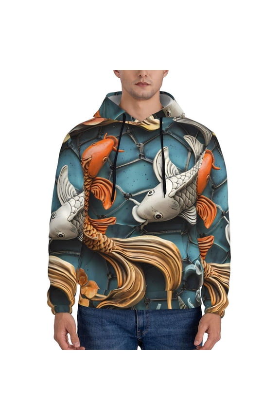 Colorful Koi Fish Art Pattern Men's Adult Pullover Hoodie,Hooded Sweatshirt-Large