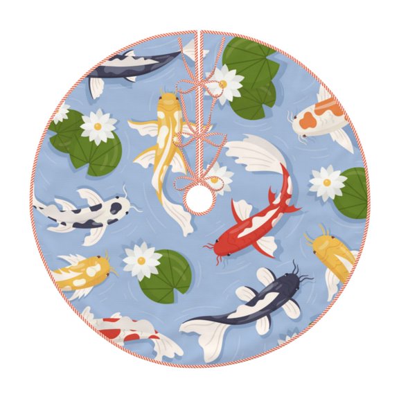 Xecao Colorful Koi Fish Pattern Christmas Tree Skirt Holiday Part Decorations for Christmas Tree, Farmhouse Christmas Decor Xmas Holiday Home Party Decorations-30"