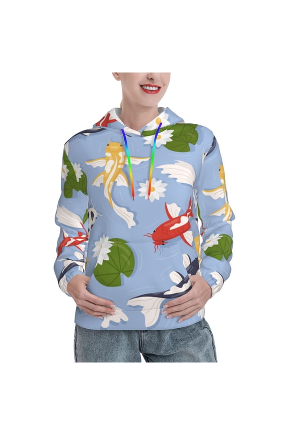 Colorful Koi Fish Pattern Hoodies for Women Sweatshirts Long Sleeve Sweatshirts Pullover Outfits with Pocket-Medium