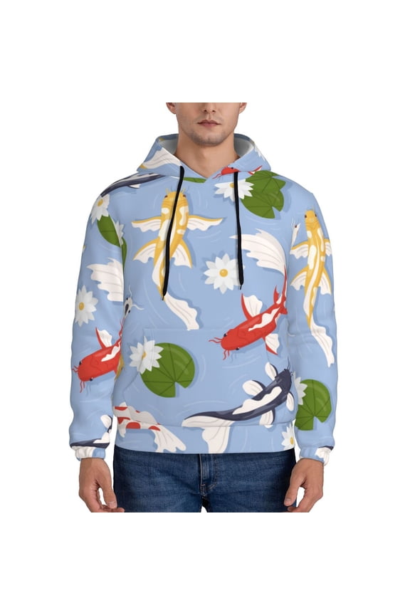 Colorful Koi Fish Pattern Men's Adult Pullover Hoodie,Hooded Sweatshirt-Small