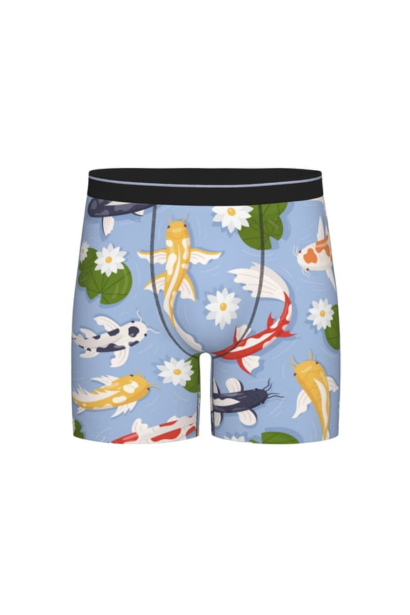 Colorful Koi Fish Print Boxer Briefs for Men's Stretch Moisture-Wicking Underwear, Mid-Rise Classics breathable fabric