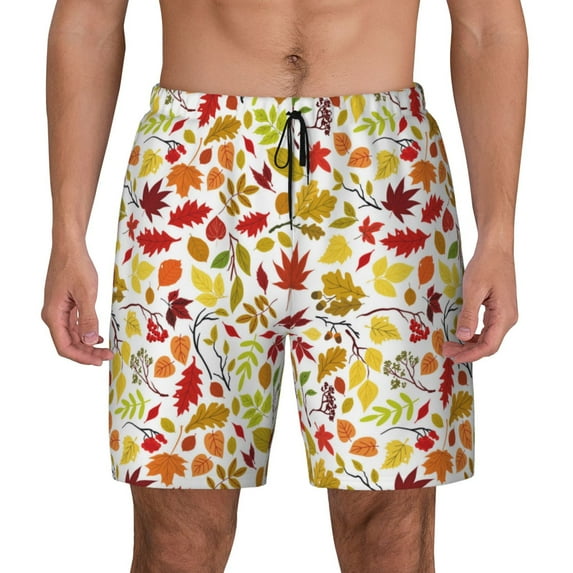 Xecao Colorful Leaves for Men's Swimming Trunks Swim Trunks Quick Dry Swim Shorts with Mesh Lining Funny Swimwear Bathing Suits