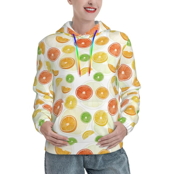 Xecao Colorful Lemons Pattern Hoodies for Women Sweatshirts Long Sleeve Sweatshirts Pullover Outfits with Pocket-X-Large