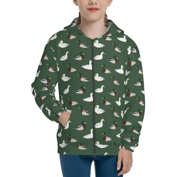 Xecao Colorful Mallard Duck Pattern Zip Up Hoodies for Boys Girls, Sweatshirt with Pockets-Small
