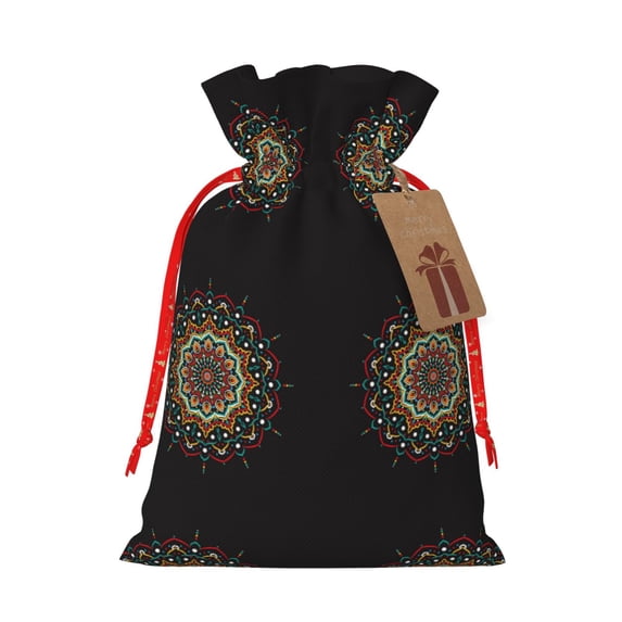 Xecao Colorful Mandala Print Burlap Gift Bags with Drawstring and Gift Tags, Gift Bags, Burlap Bags, Jute Bags for Party, Christmas, DIY Craft Bags-Medium