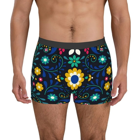 Xecao Colorful Mexican Flower Print Men's Underwear Boxer Briefs,Breathable Choice for Men's Underwear-Medium