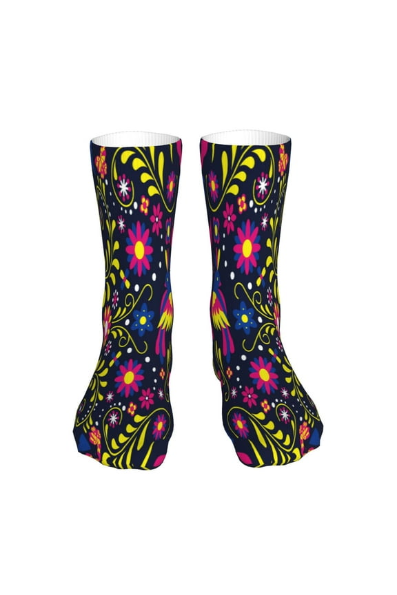 Colorful Mexican Print Fashion No Heel Casual Crew Socks Cushioned Breathable for Men Women - Moisture wicking,Not easy to fade Suitable for daily