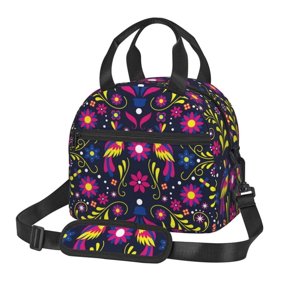 Xecao Colorful Mexican Print Insulated Lunch Box, Lunch Cags Lunch Bag Featuring An Adjustable Shoulder Strap