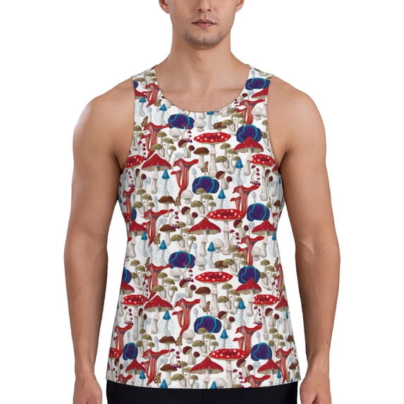 Xecao Colorful Mushrooms (2) Men's Tank Top Workout Quick Dry Sleeveless Gym Jogging Muscle Shirts Summer Swim Beach Tops