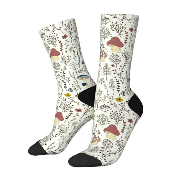 Xecao Colorful Mushrooms and Plants Pattern Sport Socks for Women and Men Crew Socks Sporty Calf Socks Casual Socks