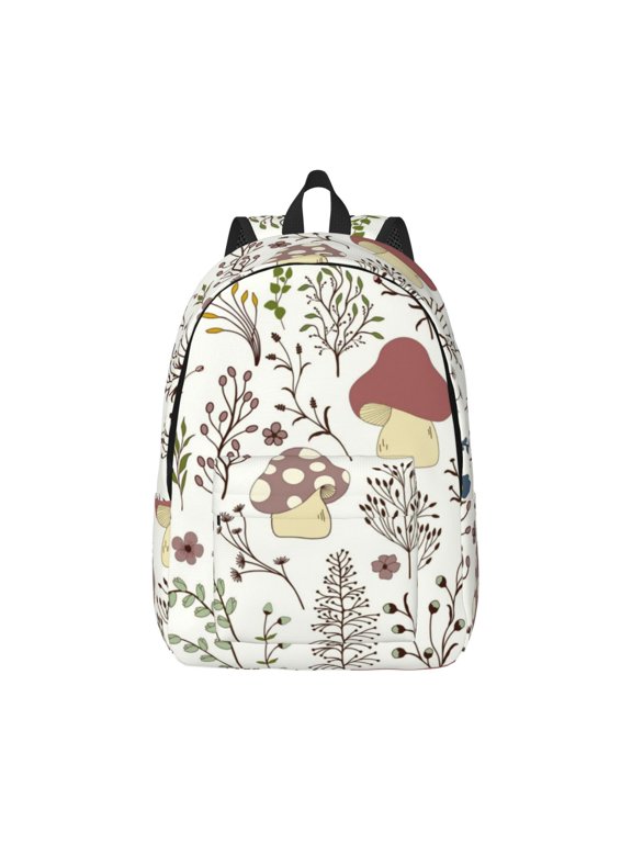 Colorful Mushrooms and Plants for Canvas College Laptop Backpack, Durable Rucksack Travel Notebook Bag School Backpack Book Bag for Men Women