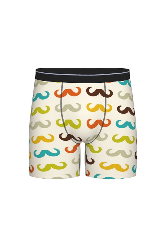 Colorful Mustache Print Boxer Briefs for Men's Stretch Moisture-Wicking Underwear, Mid-Rise Classics breathable fabric