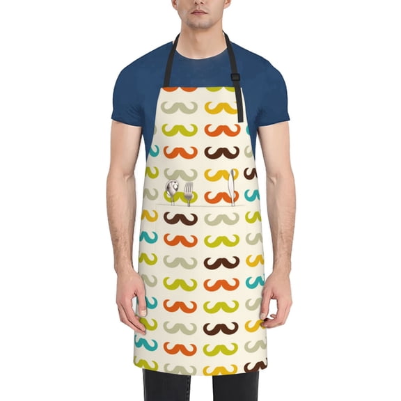 Xecao Colorful Mustache Print Kitchen Cooking Aprons, Waterproof Adjustable Bib Aprons with 2 Pockets for Women Men Chef