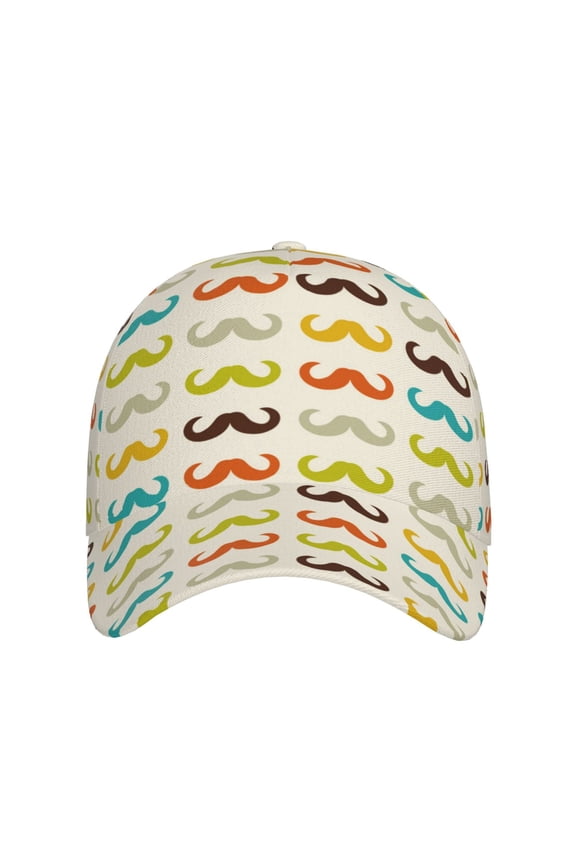 Colorful Mustache for Baseball Cap: Unisex, crafted from classic polyester twill fabric, featuring a soft unconstructed design