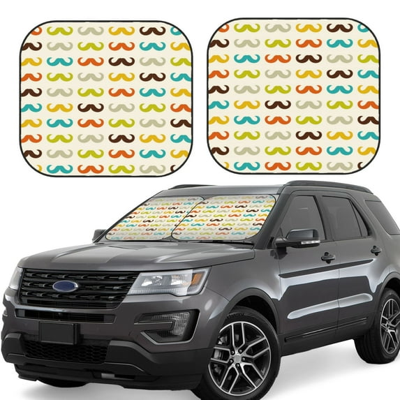 Xecao Colorful Mustache for Foldable Car Sun Shades (2-Pack) offer sun protection with an easy-fold design for convenient windshield shading.