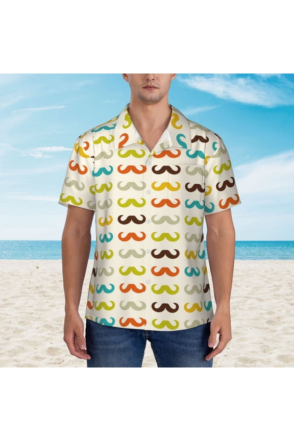 Colorful Mustache print Hawaiian shirt - a stylish short-sleeve button-down for men, perfect for casual beach and tropical outings.