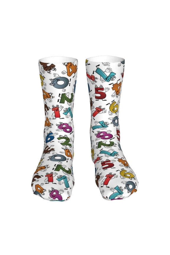 Colorful Numbers Print Fashion No Heel Casual Crew Socks Cushioned Breathable for Men Women - Moisture wicking,Not easy to fade Suitable for daily