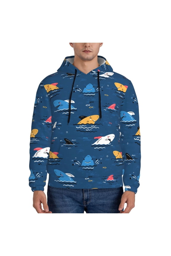 Colorful Ocean Shark Pattern Men's Adult Pullover Hoodie,Hooded Sweatshirt-X-Large