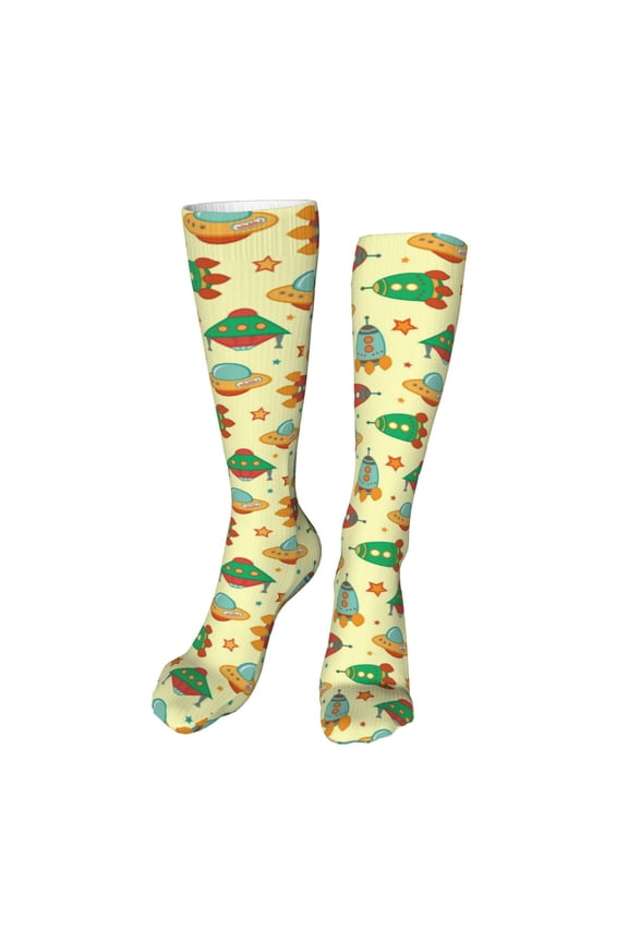 Colorful Outer Space Print Calf Socks Seamless Toe, Knee High Long Socks, Sports Socks Trouser Socks for Women and Men-One Size