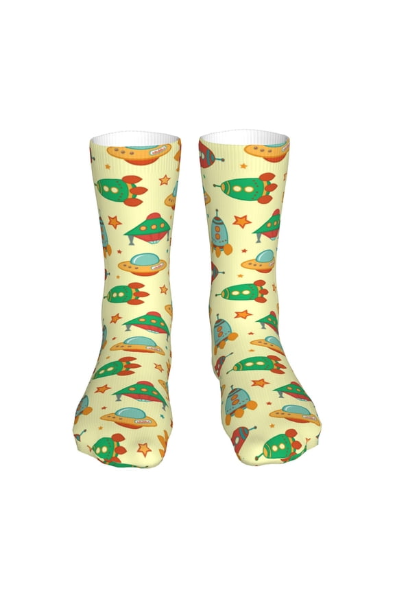 Colorful Outer Space Print Fashion No Heel Casual Crew Socks Cushioned Breathable for Men Women - Moisture wicking,Not easy to fade Suitable for daily