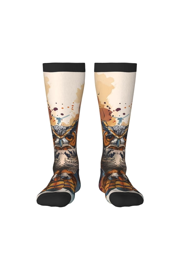 Colorful Owl Tattoo Art Print Compression Socks for Both Men And Women for Running, Travel, Flight, Nurse