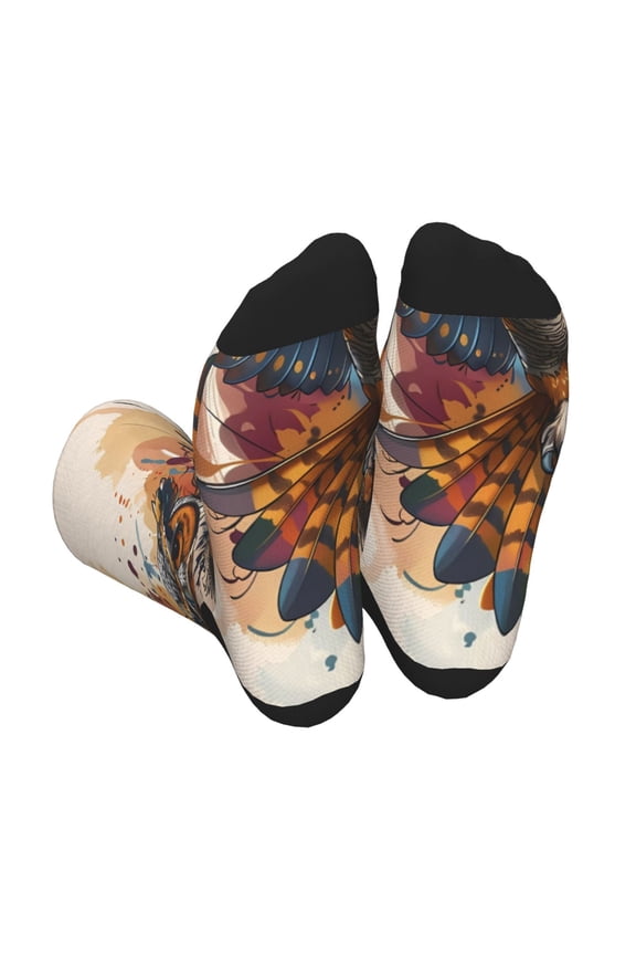 Colorful Owl Tattoo Art Print Crew Socks for Men and Women, Men's Soft Moisture-wicking Sock