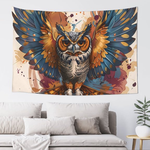 Xecao Colorful Owl Tattoo Art Print Tapestry, Wall Hanging Room Funny Decor, Backdrop Room Decor for Bedroom Living Room dormitory
