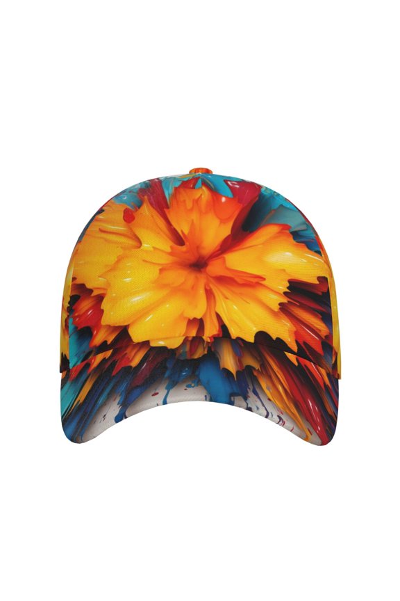 Colorful Paint Print for Baseball Cap: Unisex, crafted from classic polyester twill fabric, featuring a soft unconstructed design