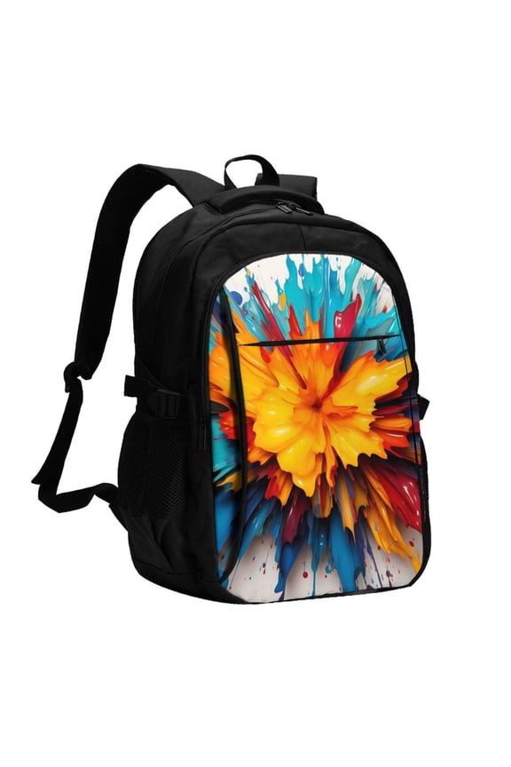 Colorful Paint Print for Travel Laptop Backpack, USB-Charging-Enabled, Spacious Business Backpack for Men and Women,College School Computer Bag