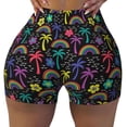 thumbnail image 1 of Xecao Colorful Palms Print Workout Shorts for Women Soft Smooth Gym Yoga Scrunch Active Tennis Workout Running Shorts, 1 of 9