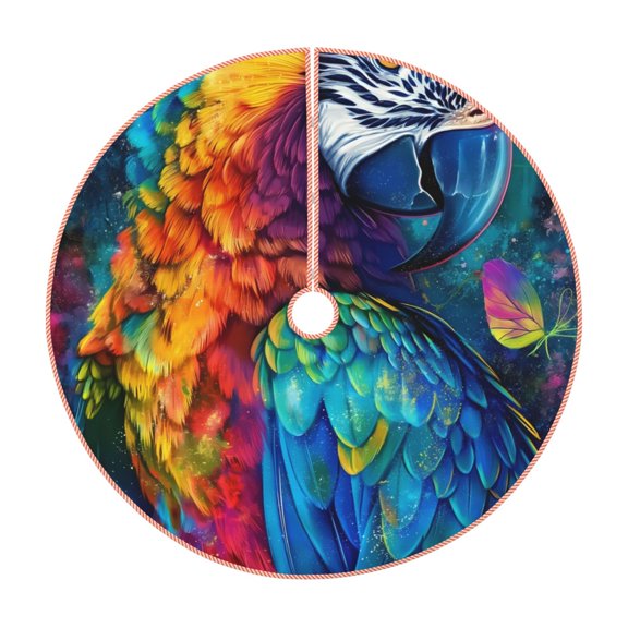 Xecao Colorful Parrot Jungle Dream Pattern Christmas Tree Skirt Round Xmas Tree Mat Base Cover for Holiday Home Decorations-30"