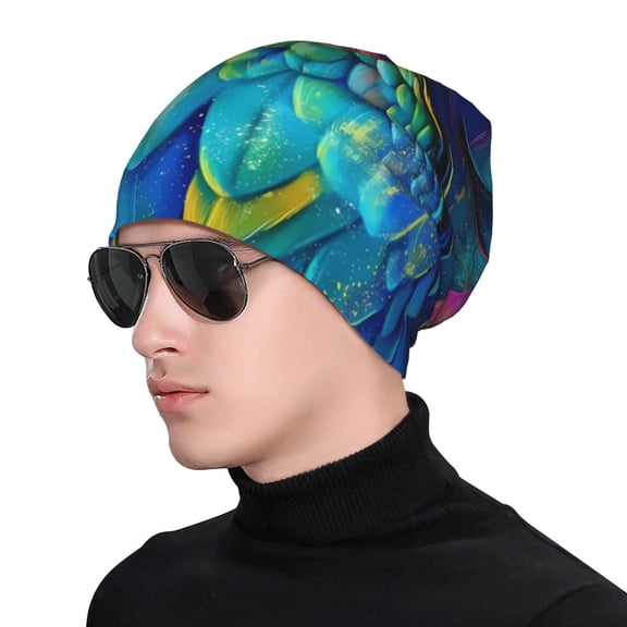 Xecao Colorful Parrot Jungle Dream Print Beanie Knitted Hat for Men Women, Winter Fashion Knit Cuffed Caps Unisex