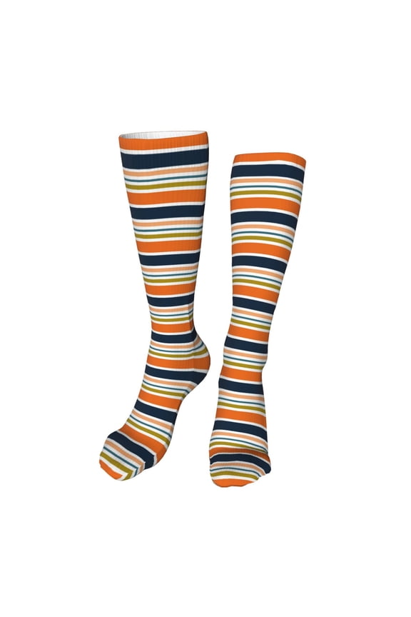 Colorful Pastel Stripes Print Calf Socks Seamless Toe, Knee High Long Socks, Sports Socks Trouser Socks for Women and Men-One Size