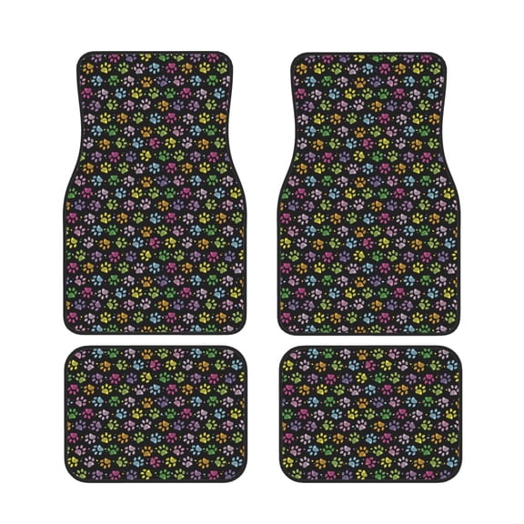 Xecao Colorful Paw Print Car Foot Mat Set of 4 Pieces Neoprene All-Weather Dust-Proof Stain-resistantCar Interior Decorative mats Non-Slip Mats