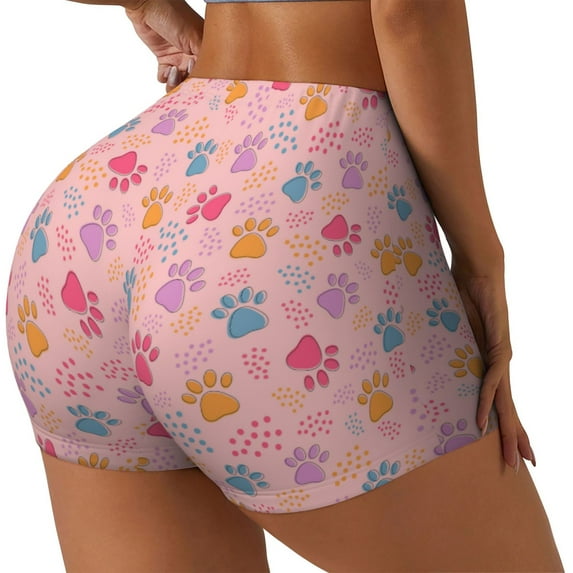 Xecao Colorful Pets Paws Print Workout Shorts for Women Soft Smooth Gym Yoga Scrunch Active Tennis Workout Running Shorts-Large