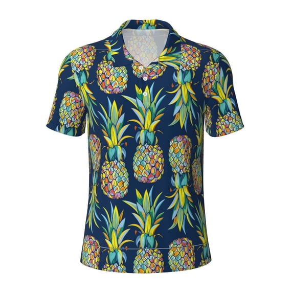Xecao Colorful Pineapples for Mens' Casual Short Sleeve Button-Down Polo Shirts for a Classic Golf Look