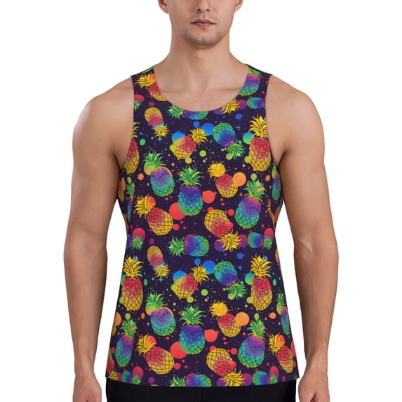 Xecao Colorful Pineapples1 Men's Tank Top Workout Quick Dry Sleeveless Gym Jogging Muscle Shirts Summer Swim Beach Tops