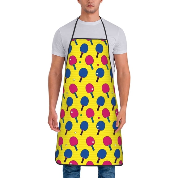 Xecao Colorful Ping Pong Print Funny BBQ Chef Aprons for Men Women,Adjustable Kitchen Cooking Aprons with Pocket Waterproof Oil Proof No Pilling Fading