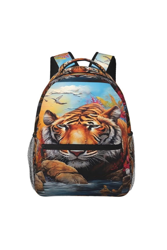 Colorful Plant Tiger Backpack, a stylish and functional choice for both men and women, is the perfect basic bookbag for college, work, or travel